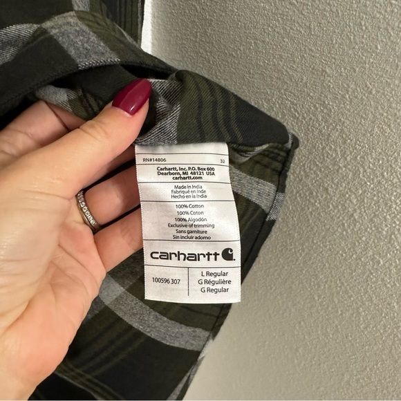 Carhartt Hubbard Flannel Shirt Long Sleeve Black Green Plaid Size Large Men’s - Picture 10 of 10